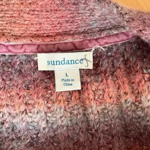 Sundance Northern Lights Cardigan L Pink Purple Wool Alpaca Stripe Chunky Rib - Picture 8 of 12